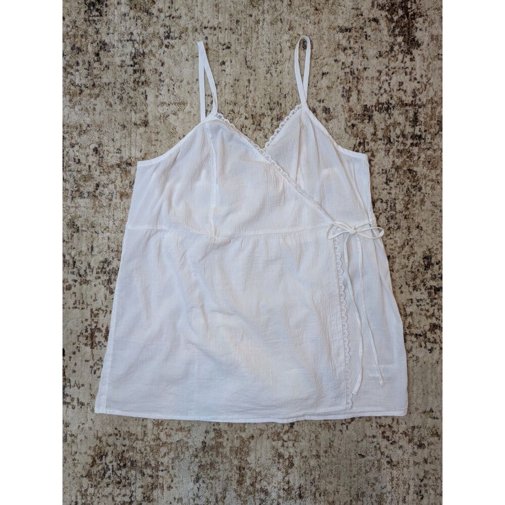 Aerie White Wrap Sleep Cami Eyelet Lace Edge Size XL NWT